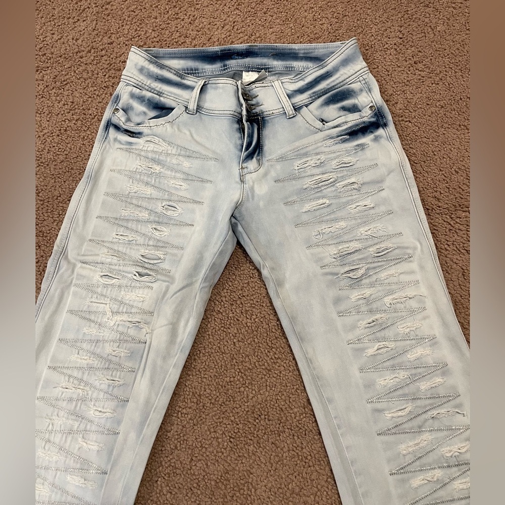 RUSTY LOPEZ Y2K Faded Low Waist Straight Leg Denim Distressed Jeans - Picture 2 of 8